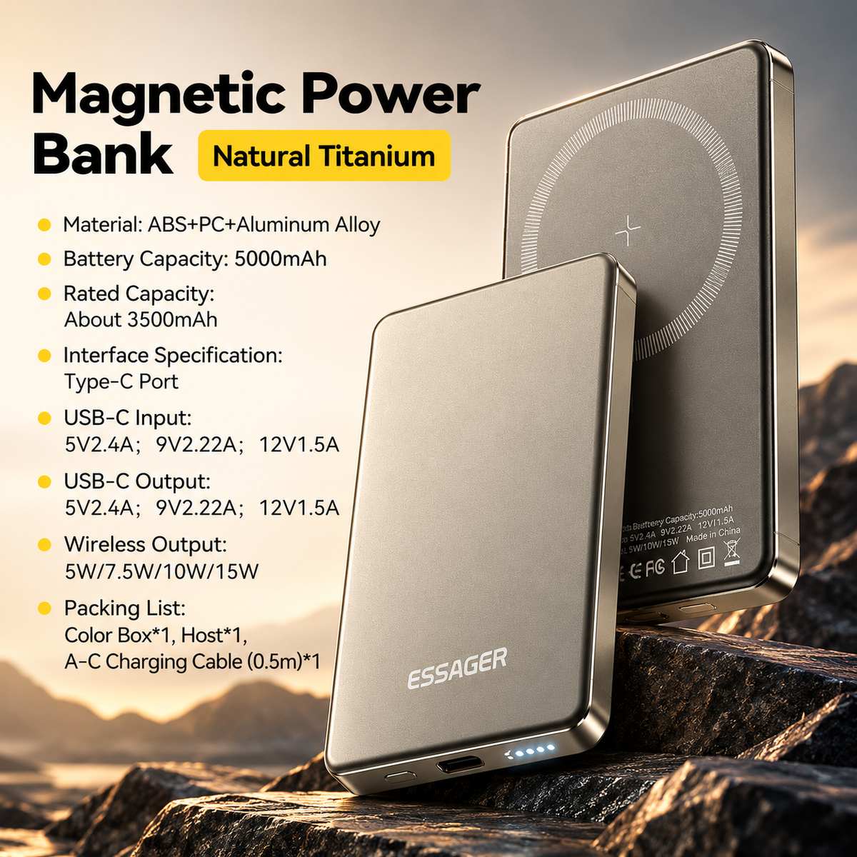 Essager Magnetic Wireless Power Bank - 5000mAh