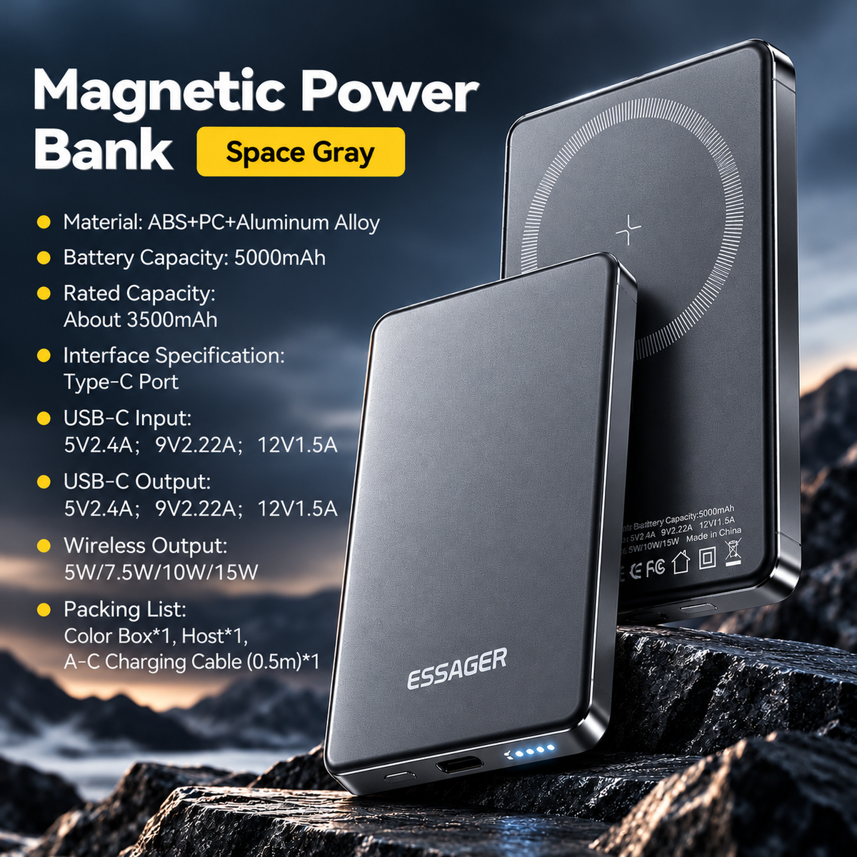 Essager Magnetic Wireless Power Bank - 5000mAh